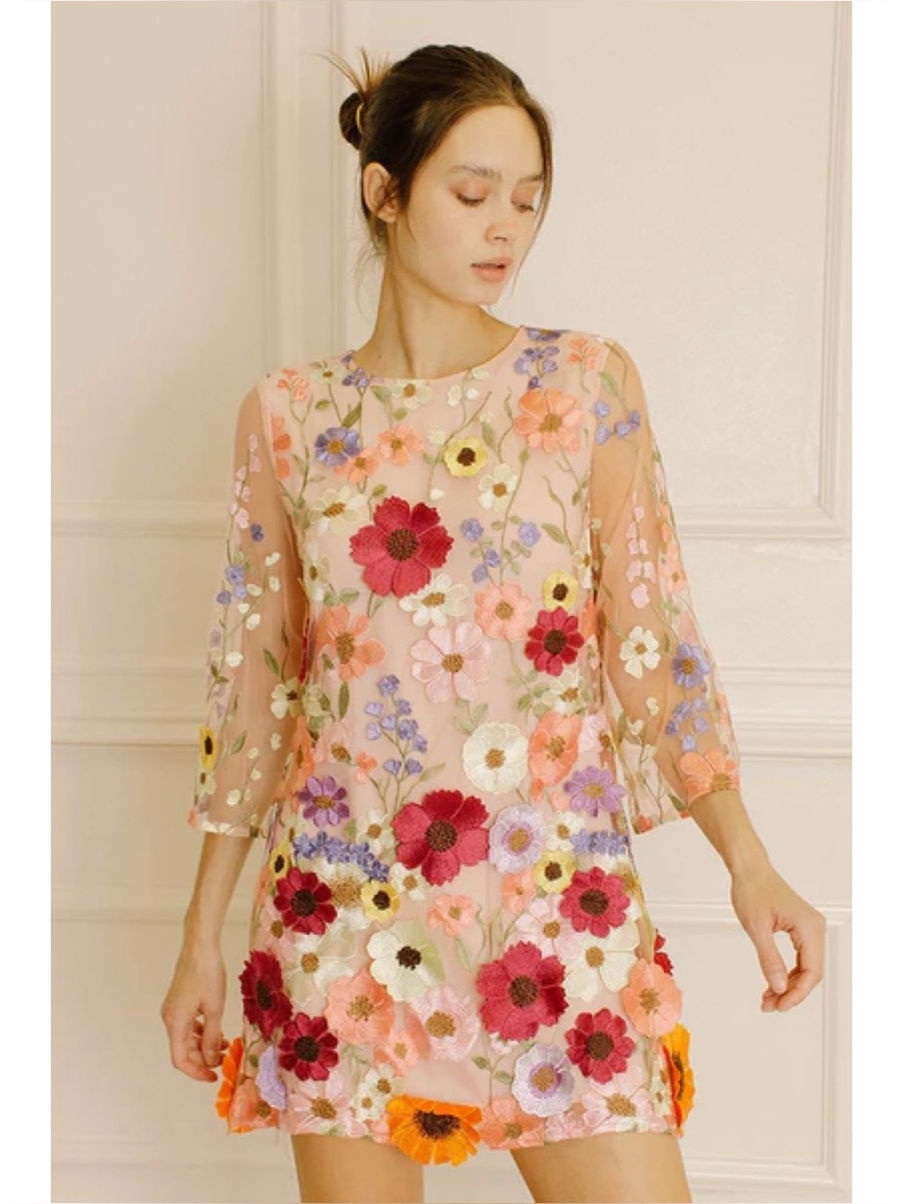NWT Storia 3D-Large Multi-Color Flowers Shift Dress - Picture 2 of 9